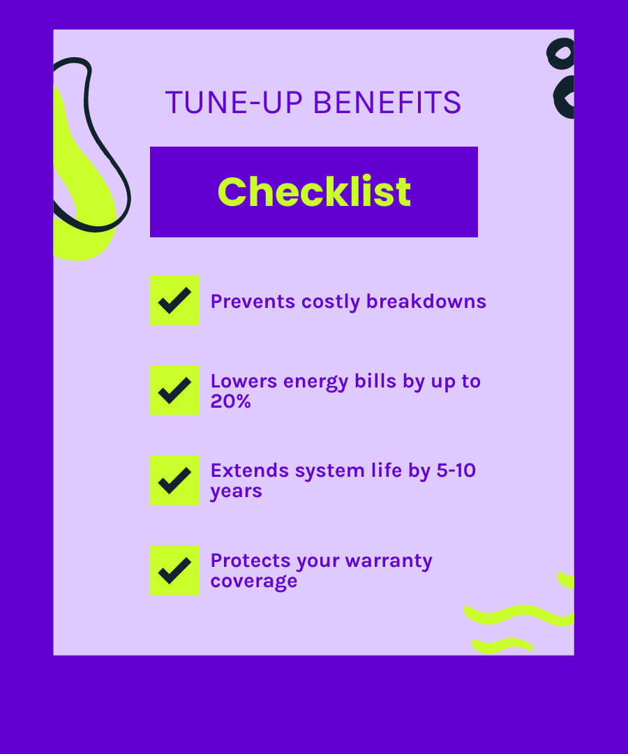 Benefits of seasonal AC and furnace tune-up maintenance infographic - ac furnace tune up infographic checklist-fun-neon