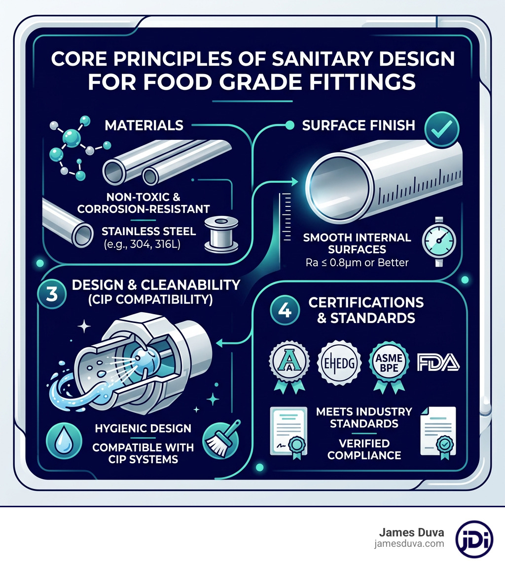 Core principles of sanitary design for food grade fittings: materials, surface finish, certifications, and CIP compatibility