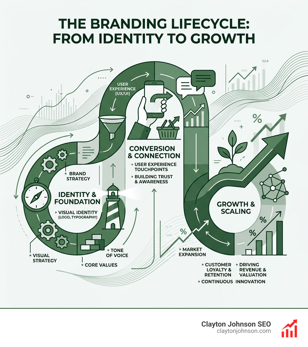 branding lifecycle from identity to conversion to growth infographic - branding and design agencies infographic 