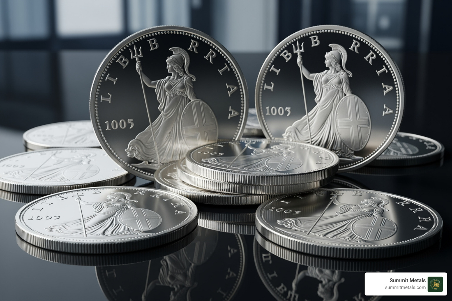 close up detail of a 2023 Silver Britannia coin showing security features - sell silver britannia