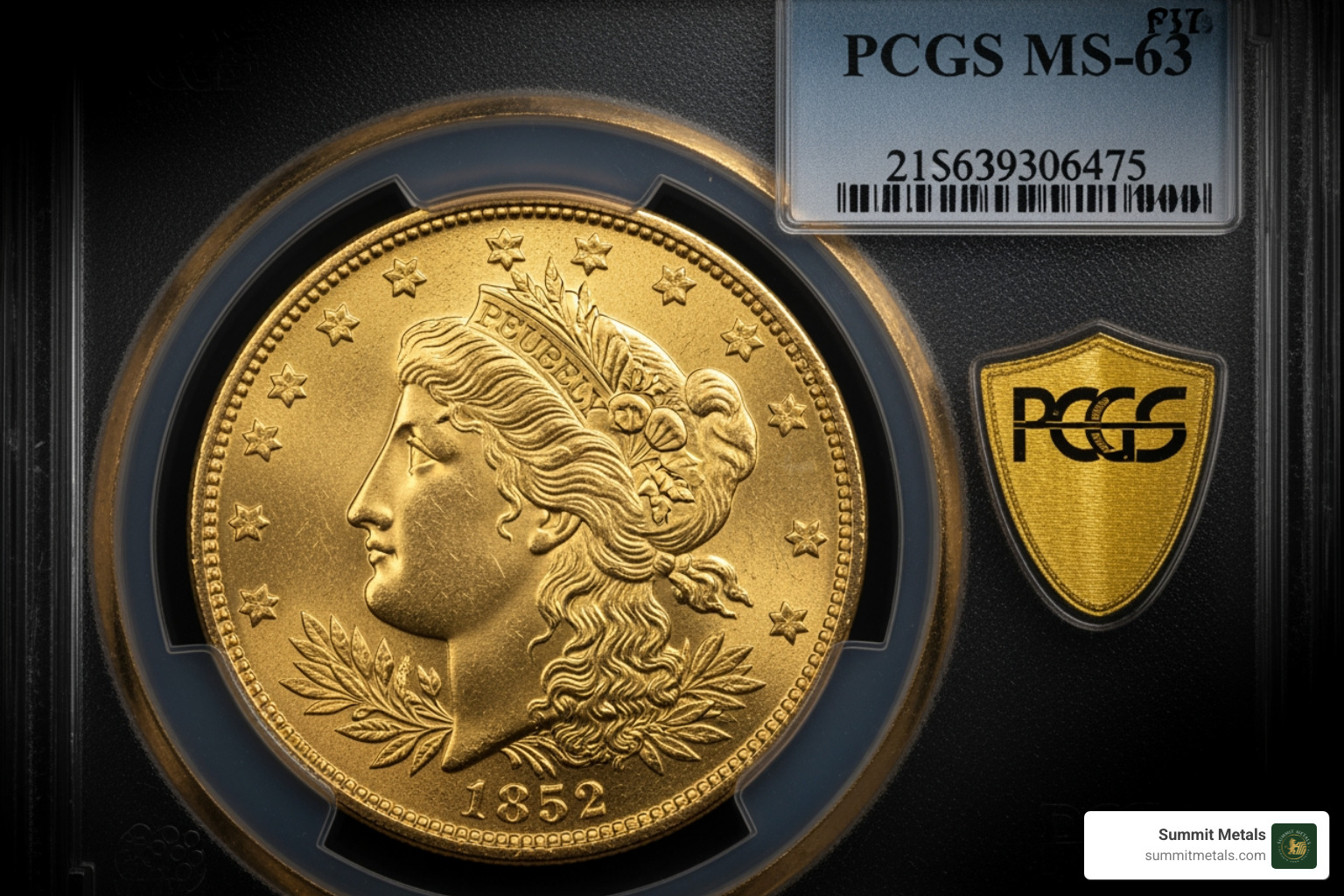 PCGS certified MS-63 1852 Double Eagle - 1852 double eagle gold coin
