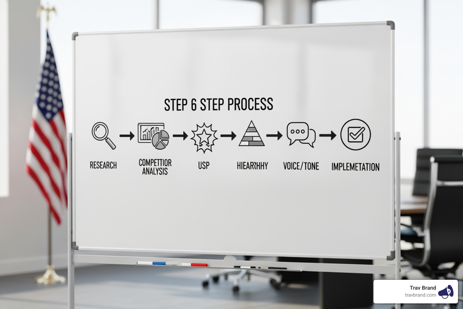 The 6-step brand messaging development process: Research, Competitor Analysis, USP, Hierarchy, Voice/Tone, and The 6-step brand messaging development process: Research, Competitor Analysis, USP, Hierarchy, Voice/Tone, and