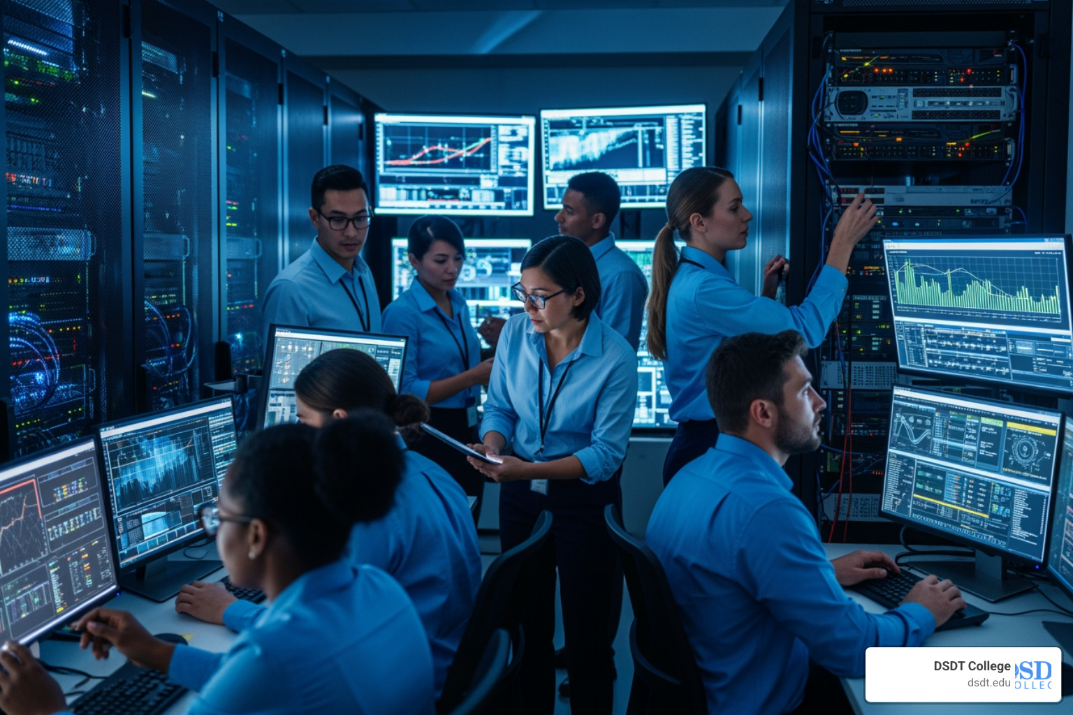 professionals working in a high-tech data center - veteran IT career programs