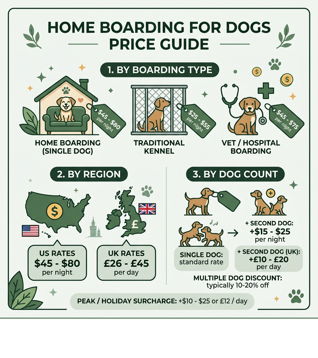 Infographic showing home boarding for dogs price ranges by type, region, and dog count - home boarding for dogs prices Infographic showing home boarding for dogs price ranges by type, region, and dog count - home boarding for dogs prices