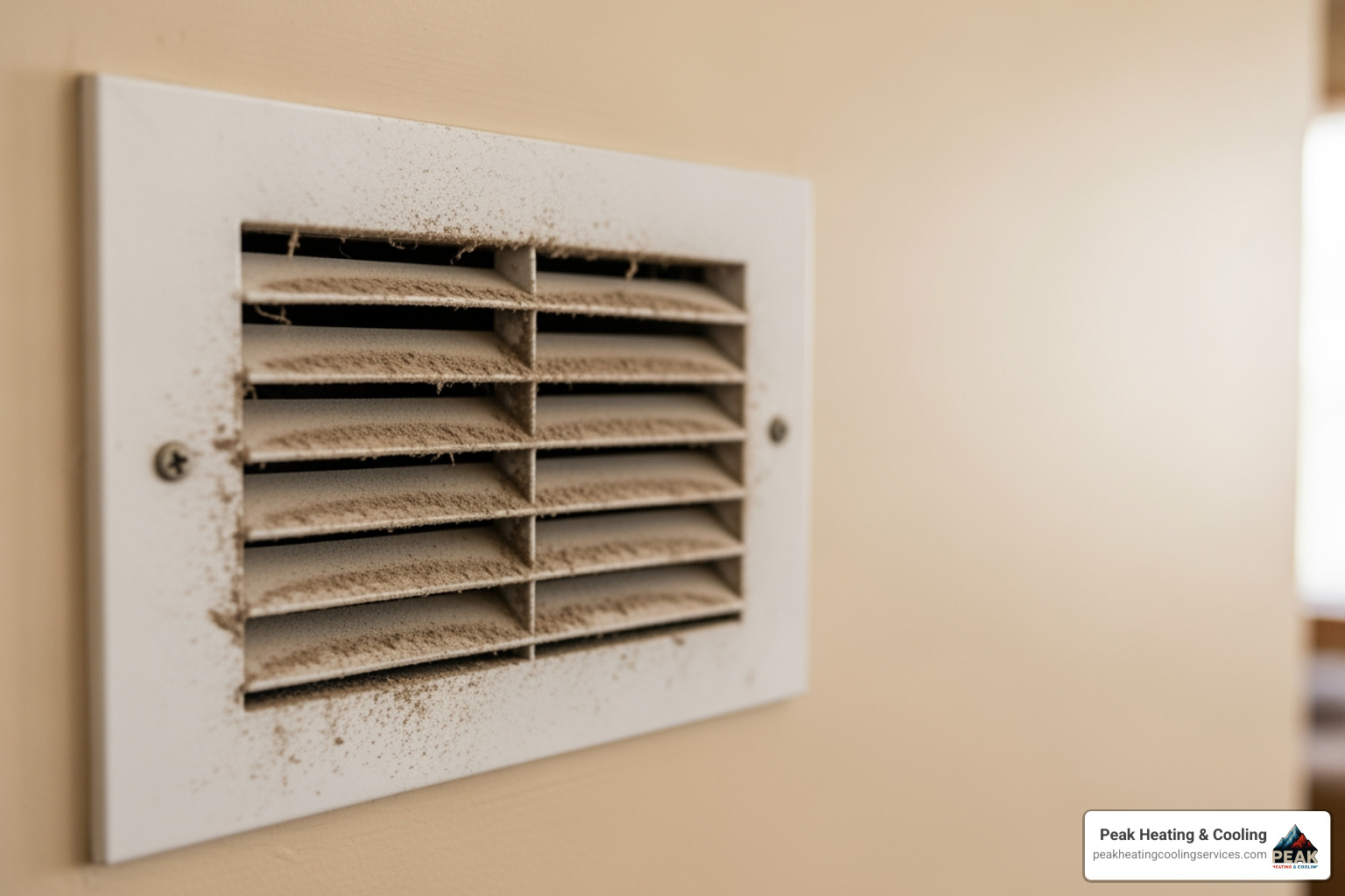 dusty supply register in a suburban Chicago home indicating potential duct leaks - duct work repair