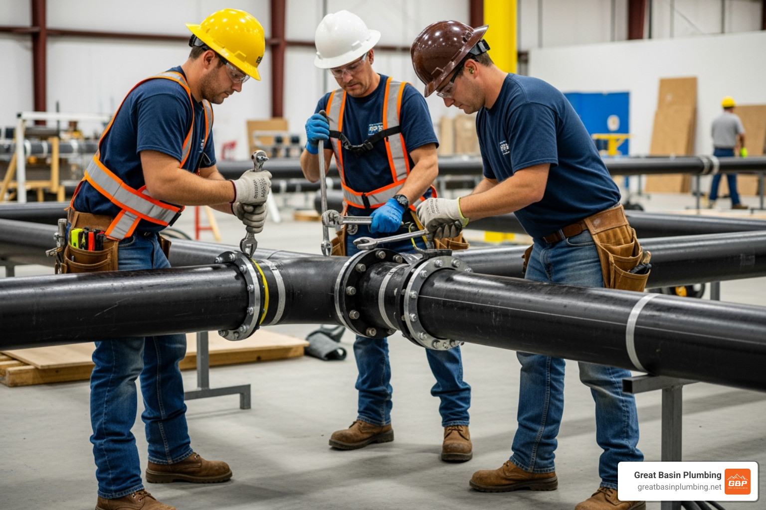 technicians installing large-diameter gas piping in a commercial facility - commercial gas pipe installation