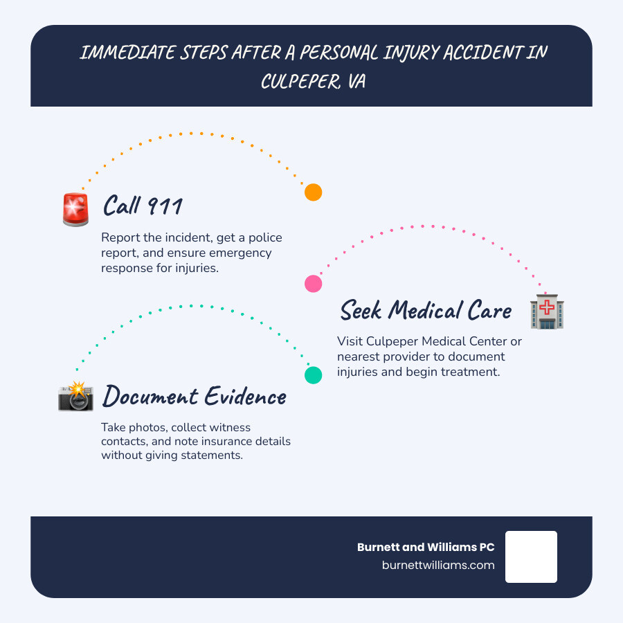 Immediate steps after a Virginia personal injury accident infographic - Personal injury Culpeper VA infographic Immediate steps after a Virginia personal injury accident infographic - Personal injury Culpeper VA infographic