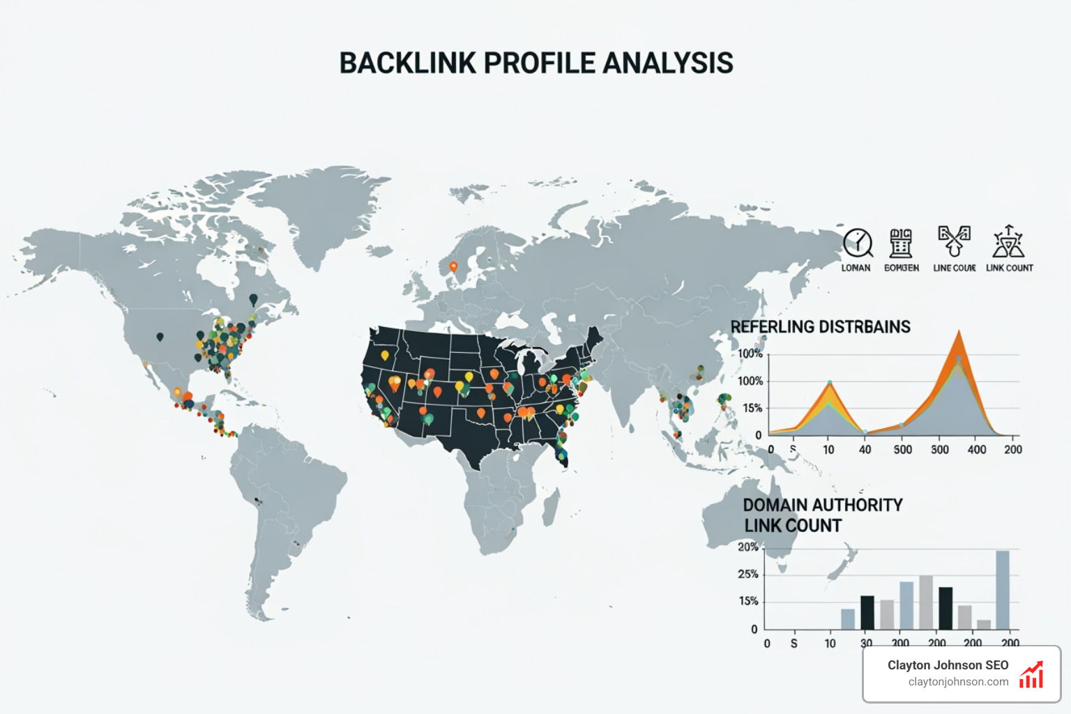 backlink profile analysis showing geographic distribution of referring domains - Local SEO backlink building