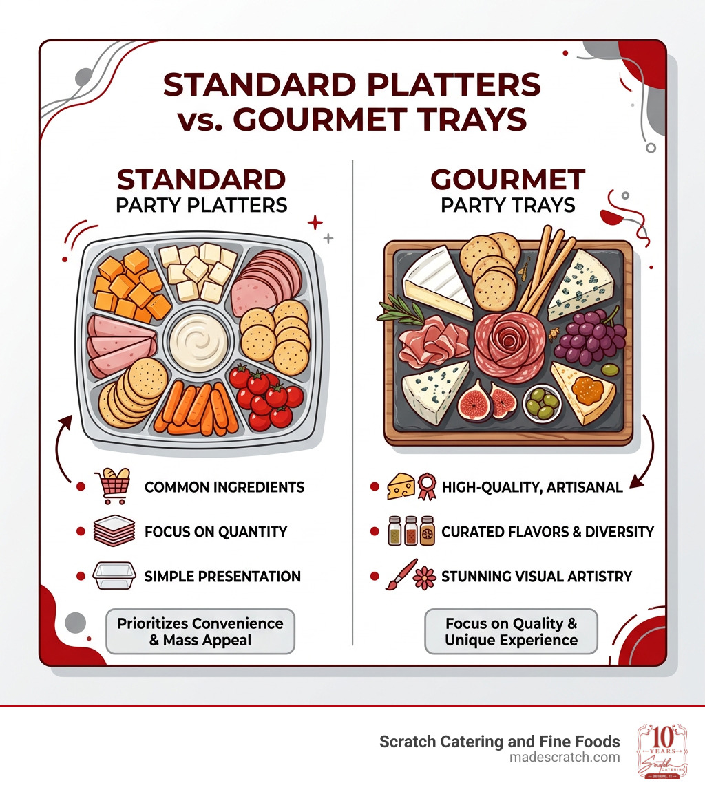 Difference between standard and gourmet party platters - gourmet party trays infographic Difference between standard and gourmet party platters - gourmet party trays infographic