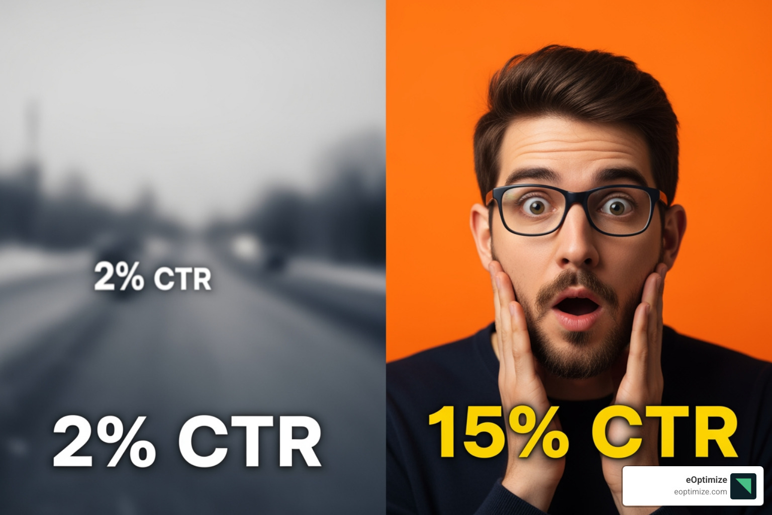 Example of a high-contrast thumbnail vs. a low-contrast thumbnail with CTR data - how to increase youtube impressions