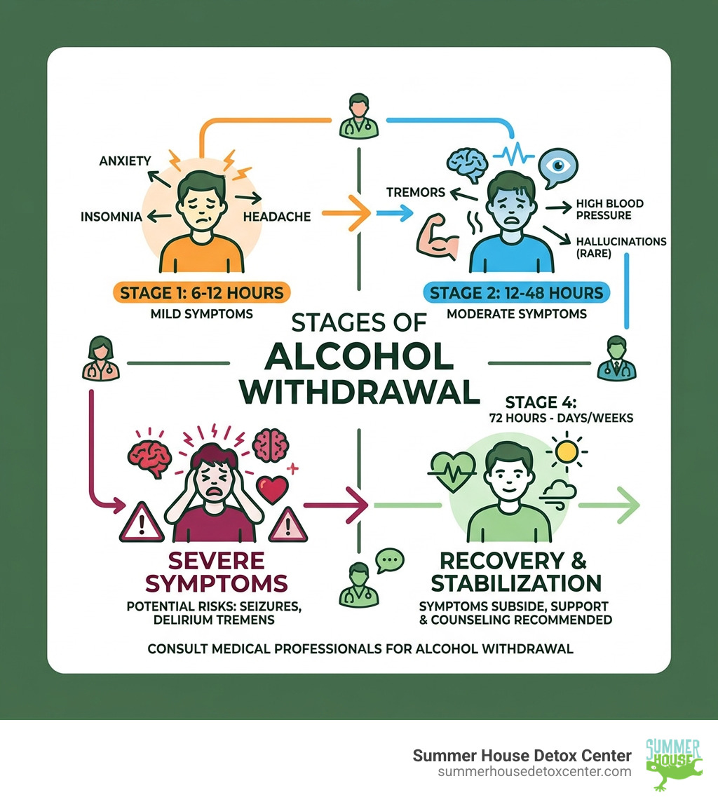 stages of alcohol withdrawal - alcohol withdrawal support infographic 