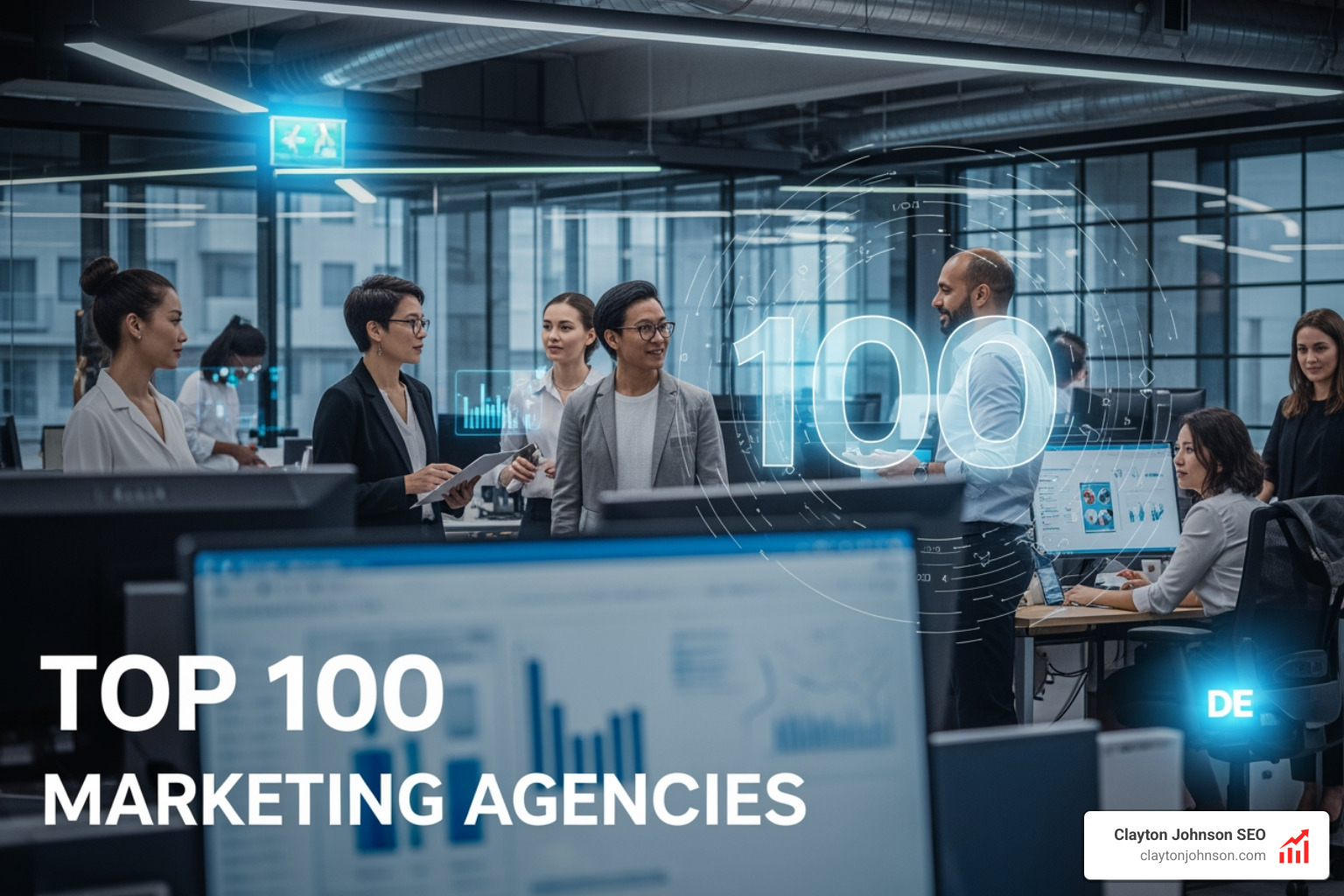 Data analytics dashboard showing agency performance metrics and ranking factors - top 100 marketing agencies