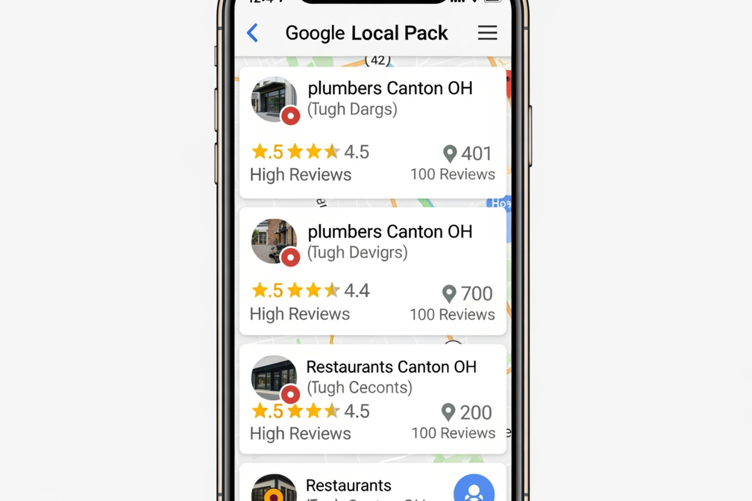 Google Maps local pack results showing top rated businesses in Canton OH - gmb review management Google Maps local pack results showing top rated businesses in Canton OH - gmb review management