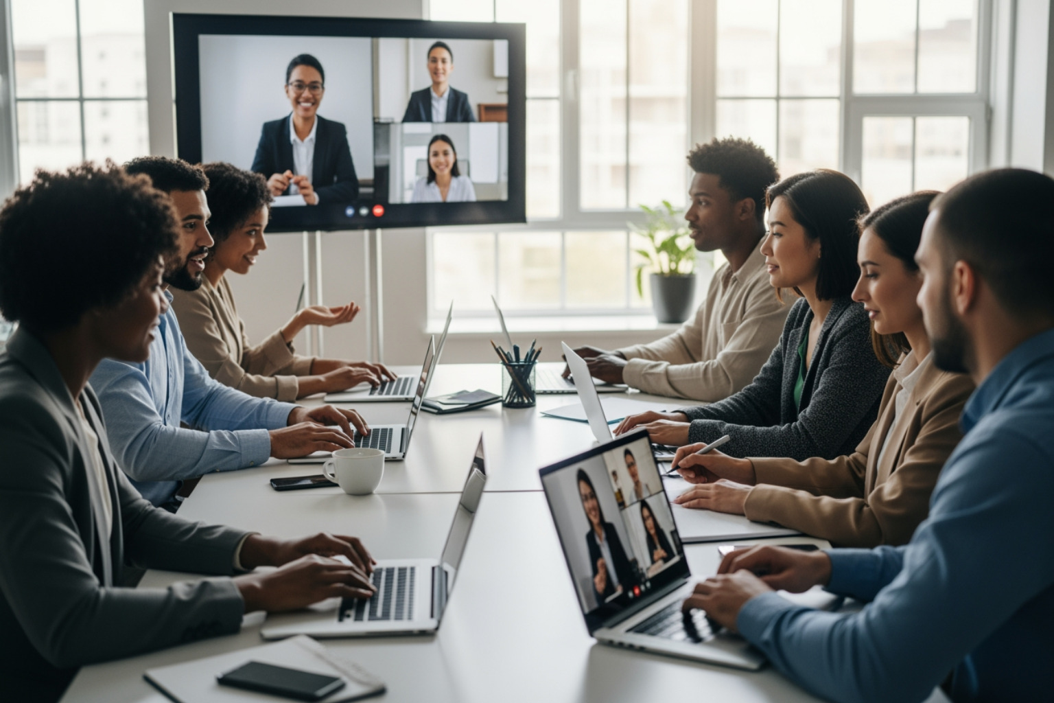 A professional team participating in a video conference kickoff meeting - client onboarding guide