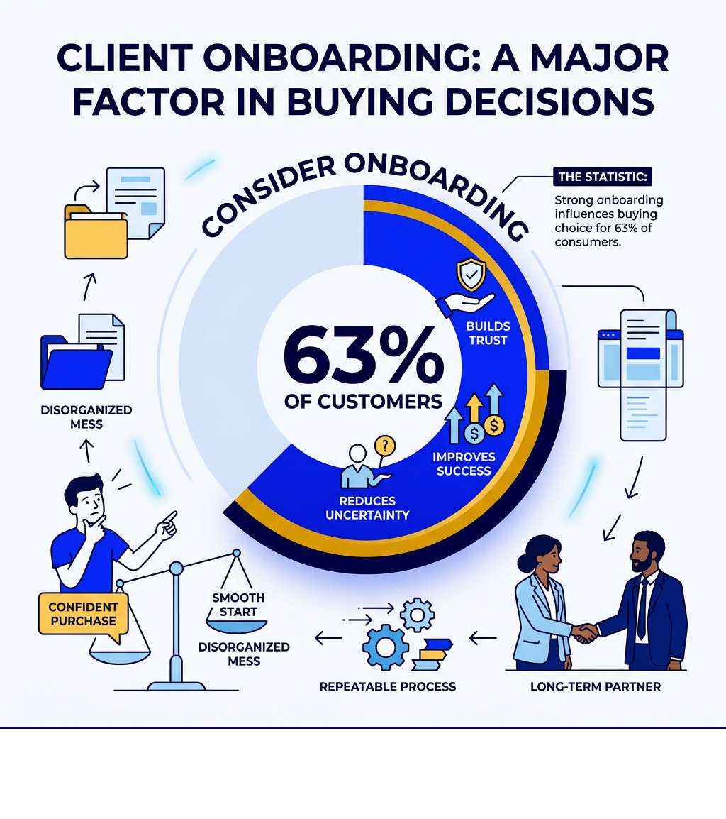 Infographic showing that 63 percent of customers consider onboarding a major factor in buying decisions - client onboarding