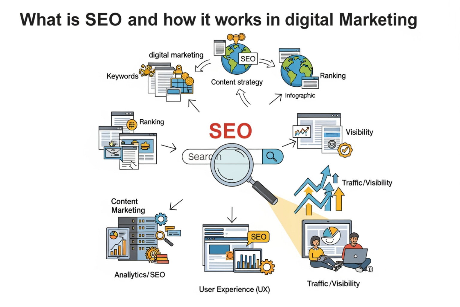 AI-driven search results showing Google AI Overviews at the top of a results page - what is seo and how it works in digital