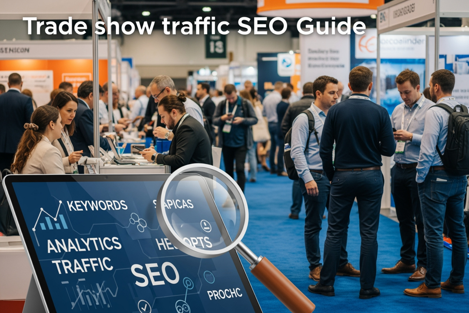 Smartphone showing a local map with a trade show pin and optimized business listing - Trade show traffic SEO guide Smartphone showing a local map with a trade show pin and optimized business listing - Trade show traffic SEO guide