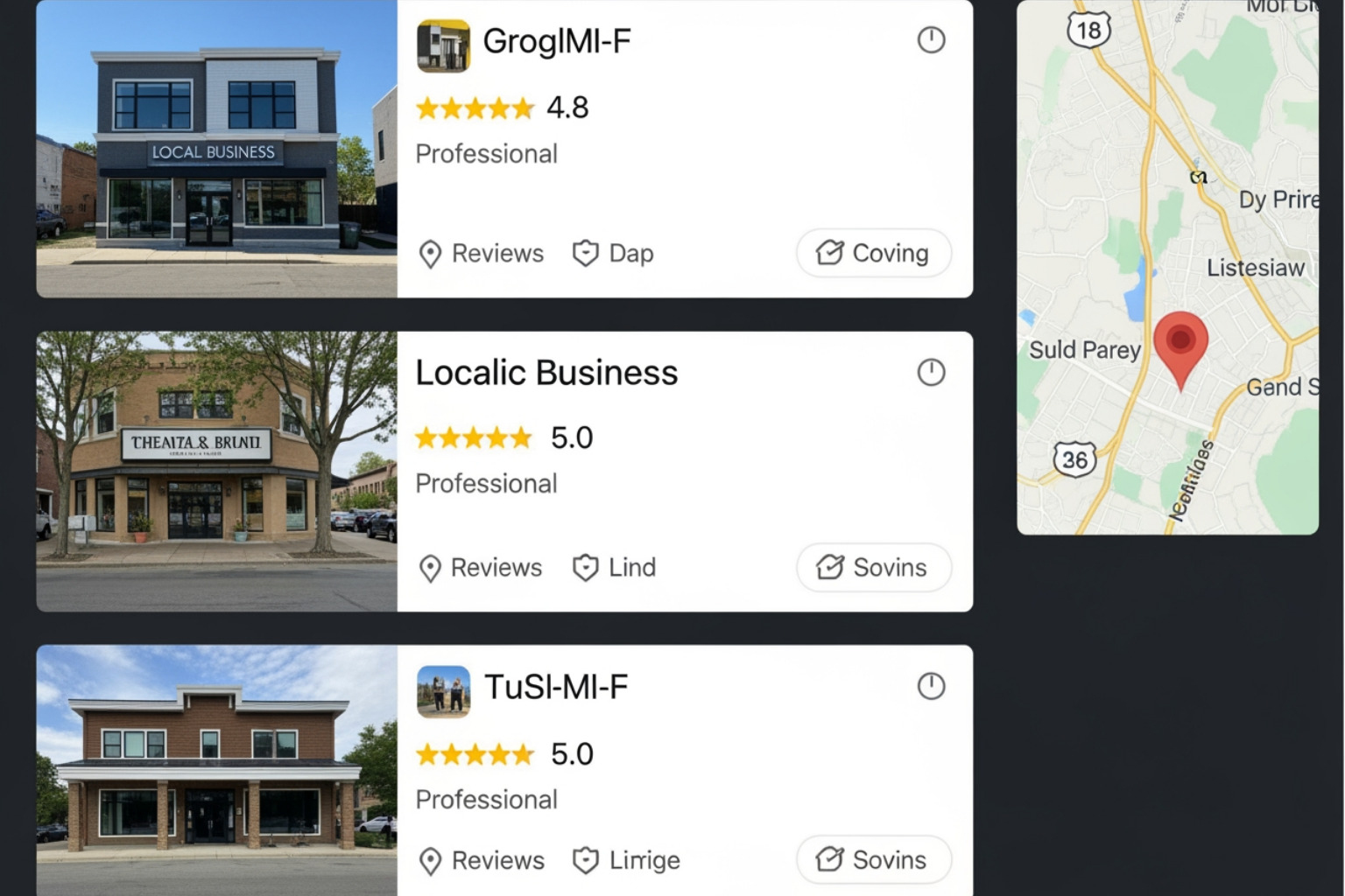 A successful local business map pack result featuring professional photography and high ratings - Google My Business images