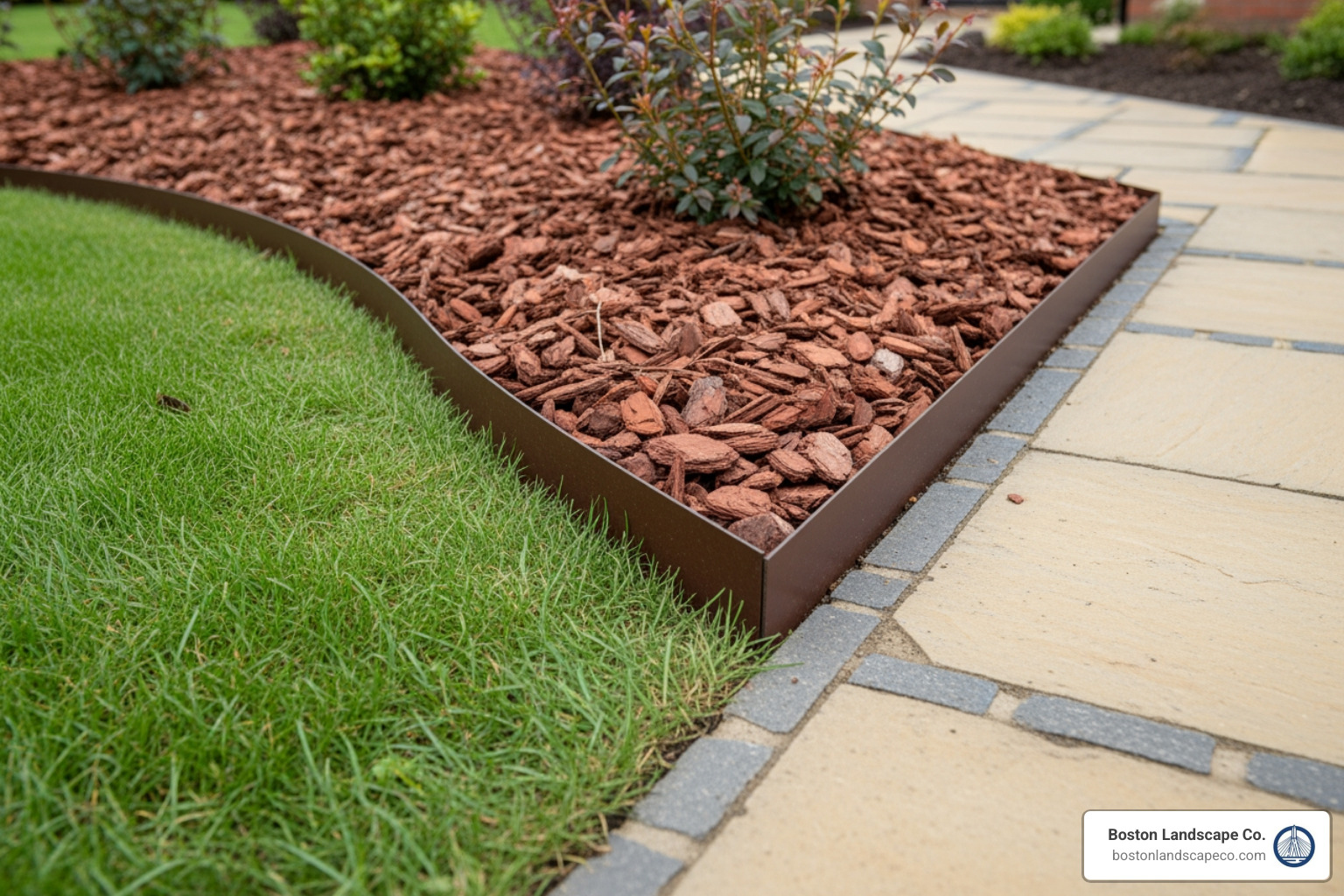A landscaper using a half-moon edger to create a clean trench - edging for bark chippings