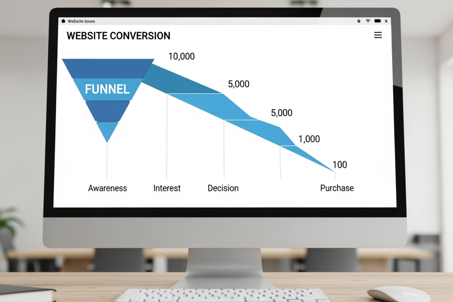 A website conversion funnel showing visitors dropping off at different stages until they reach the final purchase - what is A website conversion funnel showing visitors dropping off at different stages until they reach the final purchase - what is