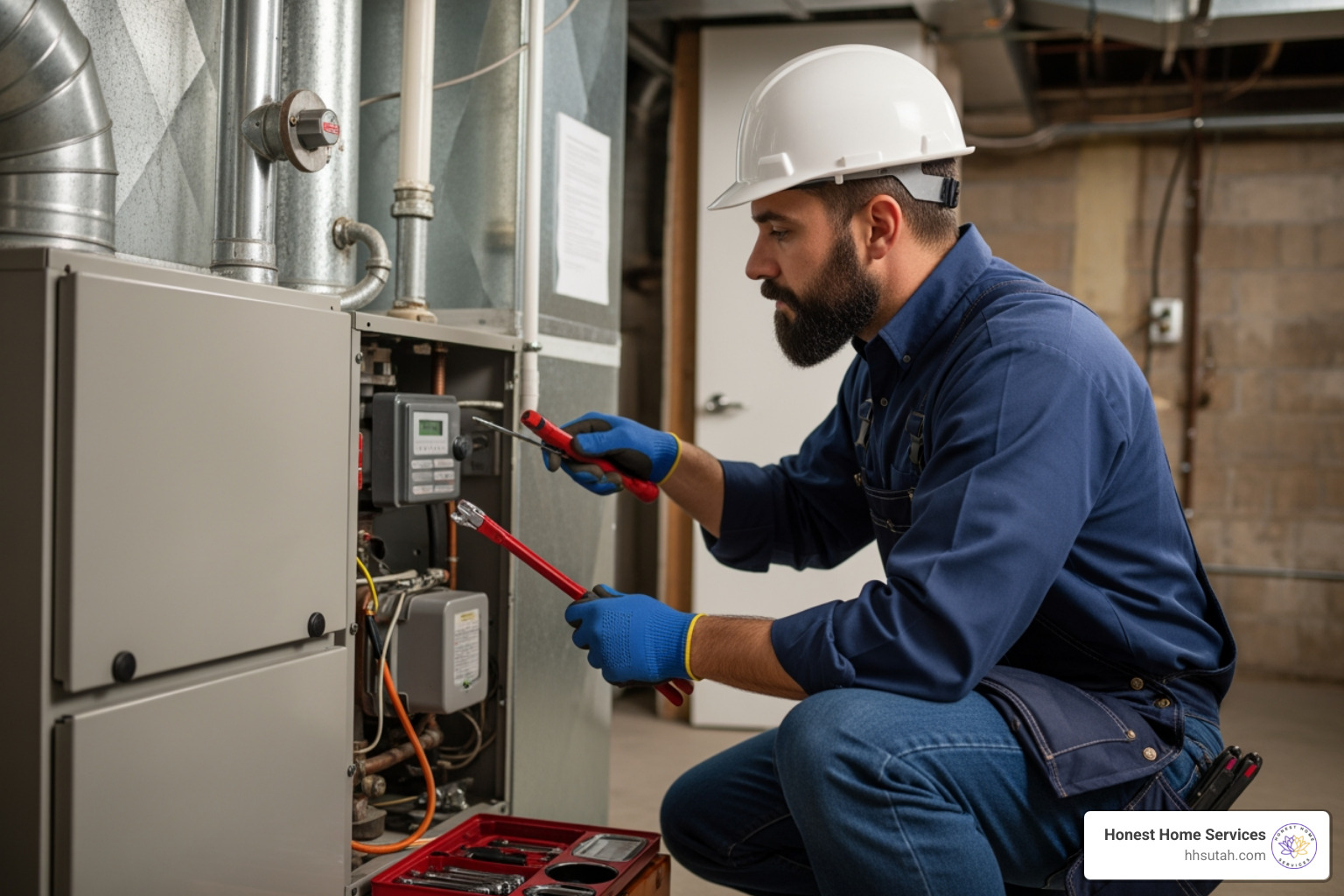 technician inspecting a furnace for repair - heating system repair technician inspecting a furnace for repair - heating system repair