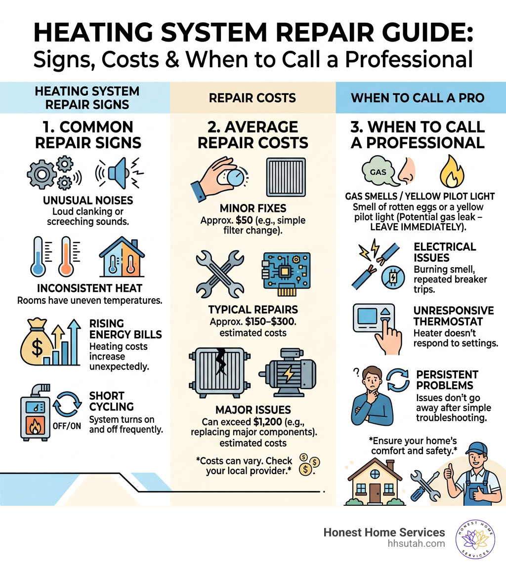 Infographic showing heating system repair signs, costs, and when to call a professional - heating system repair infographic Infographic showing heating system repair signs, costs, and when to call a professional - heating system repair infographic
