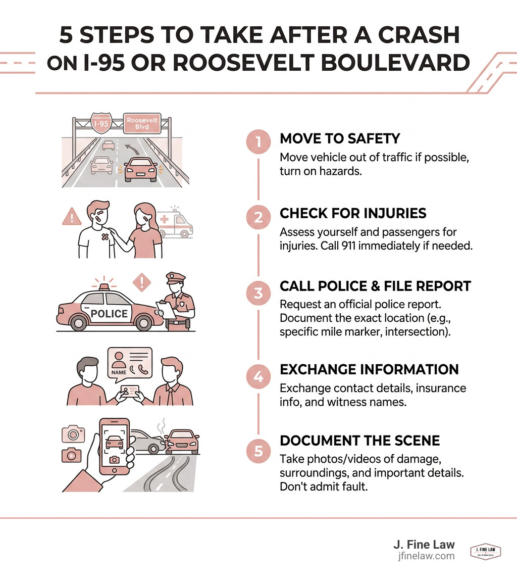 5 pasos a seguir tras un accidente en la I-95 o Roosevelt Boulevard infografía - Infografía de consulta de abogados de accidentes de tráfico 5 pasos a seguir tras un accidente en la I-95 o Roosevelt Boulevard infografía - Infografía de consulta de abogados de accidentes de tráfico