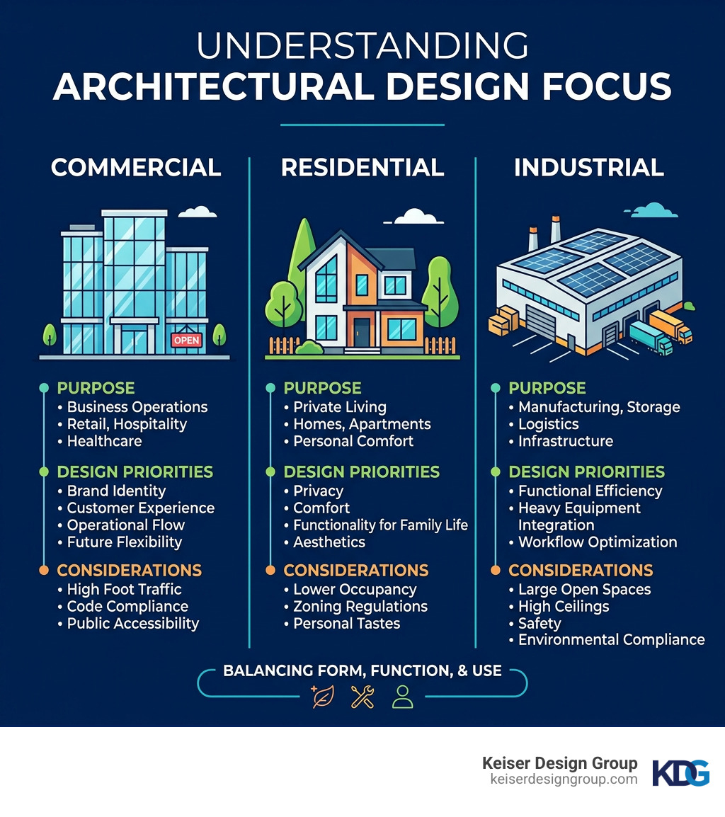 Key differences between commercial, residential, and industrial architecture design - commercial architecture design