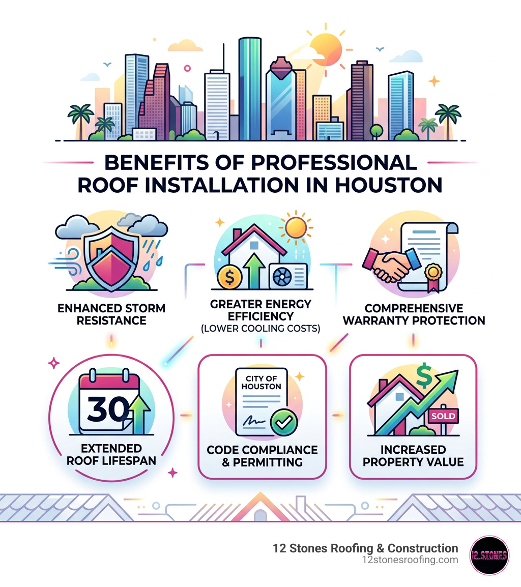 Benefits of professional roof installation in Houston infographic - houston roof installation infographic 