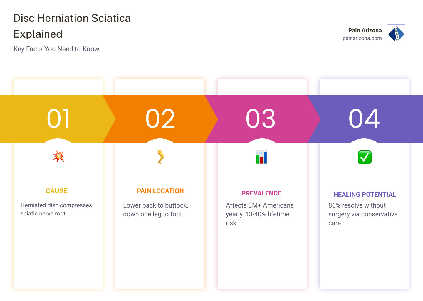 Infographic: disc herniation sciatica overview — causes, symptoms, and treatment path - disc herniation sciatica infographic