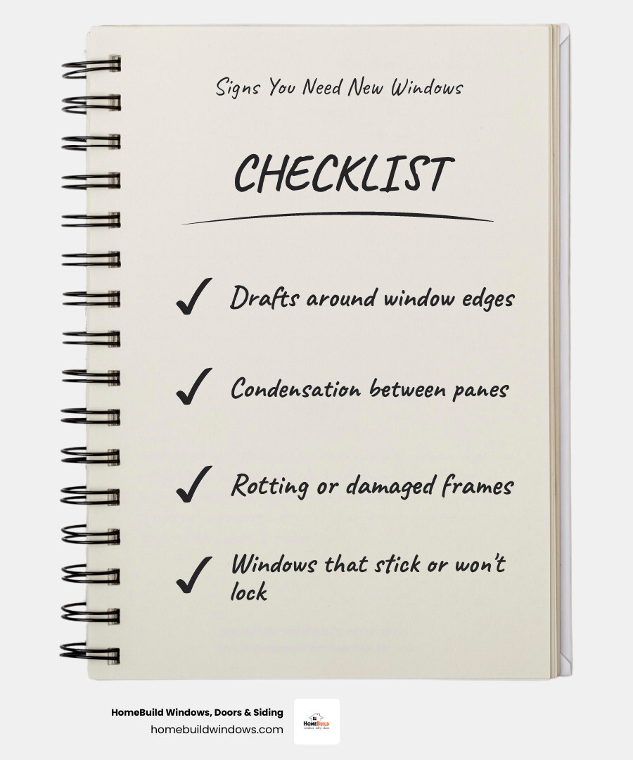 Infographic showing window components, energy-saving features, and replacement signs for Arlington Heights homeowners