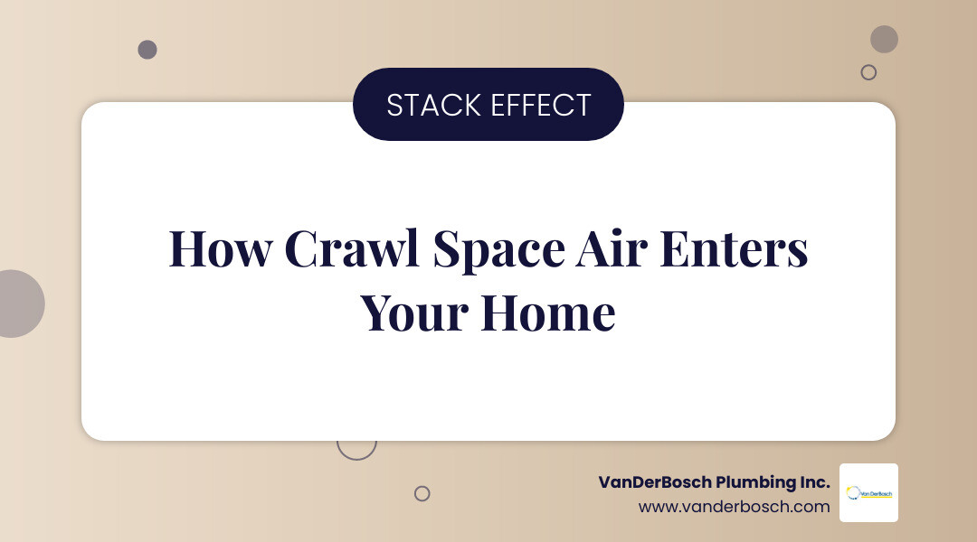 Infographic showing the stack effect: how crawl space air and moisture rise into living spaces - Crawl space leak Infographic showing the stack effect: how crawl space air and moisture rise into living spaces - Crawl space leak