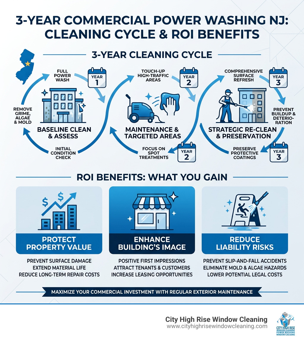 Infographic showing 3-year commercial power washing NJ cleaning cycle and ROI benefits - commercial power washing NJ Infographic showing 3-year commercial power washing NJ cleaning cycle and ROI benefits - commercial power washing NJ