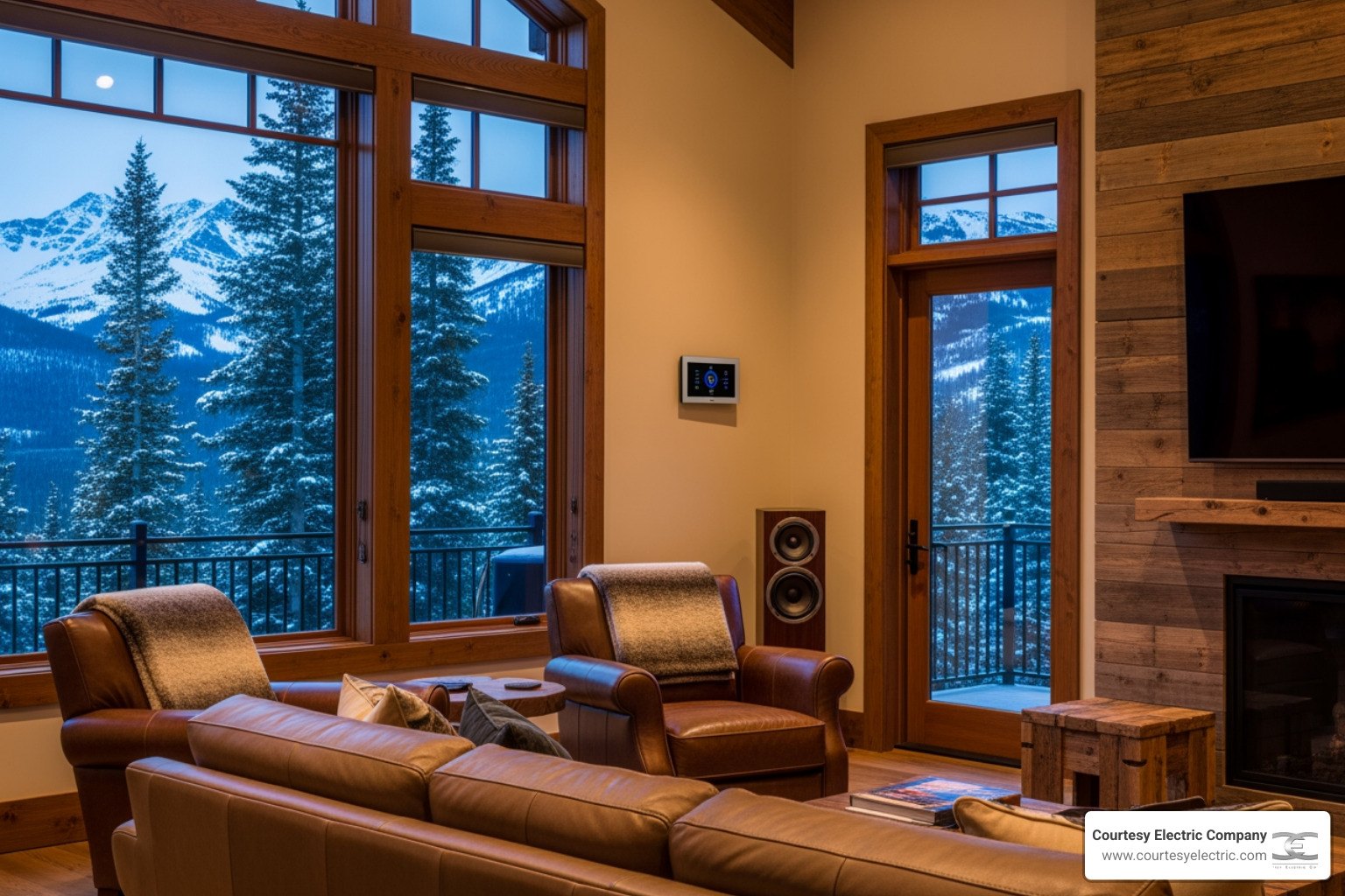whole home audio system in luxury mountain living room Granby Colorado - best whole-home audio services in granby, co