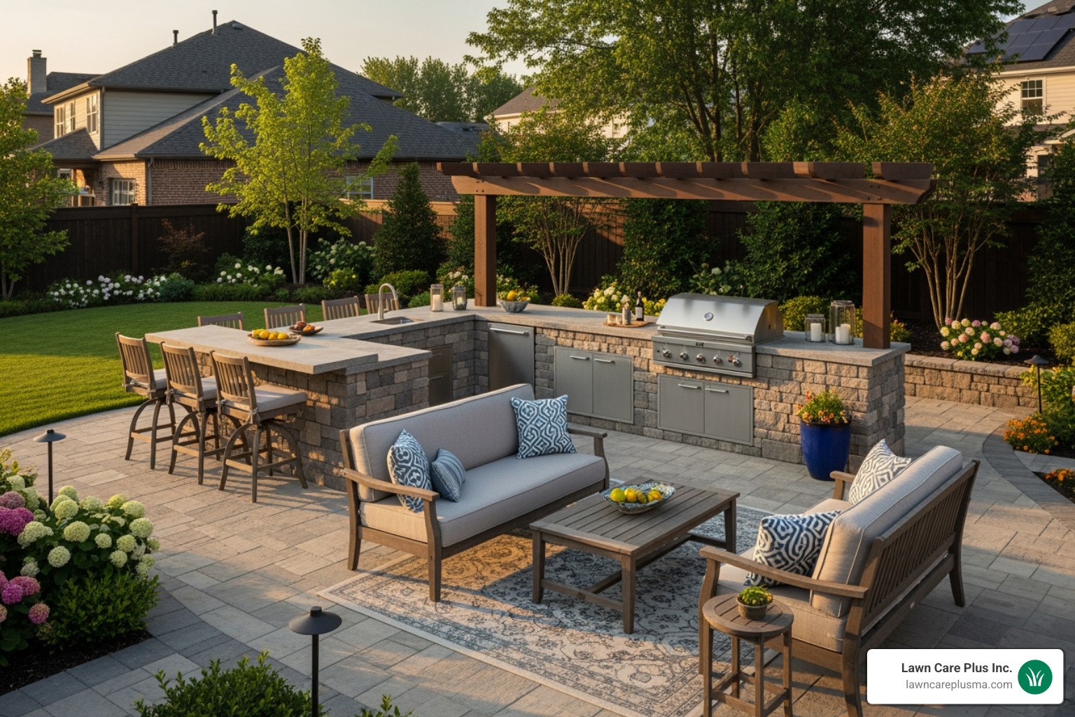 Cohesive outdoor living solutions featuring kitchen and lounge area - Outdoor living solutions