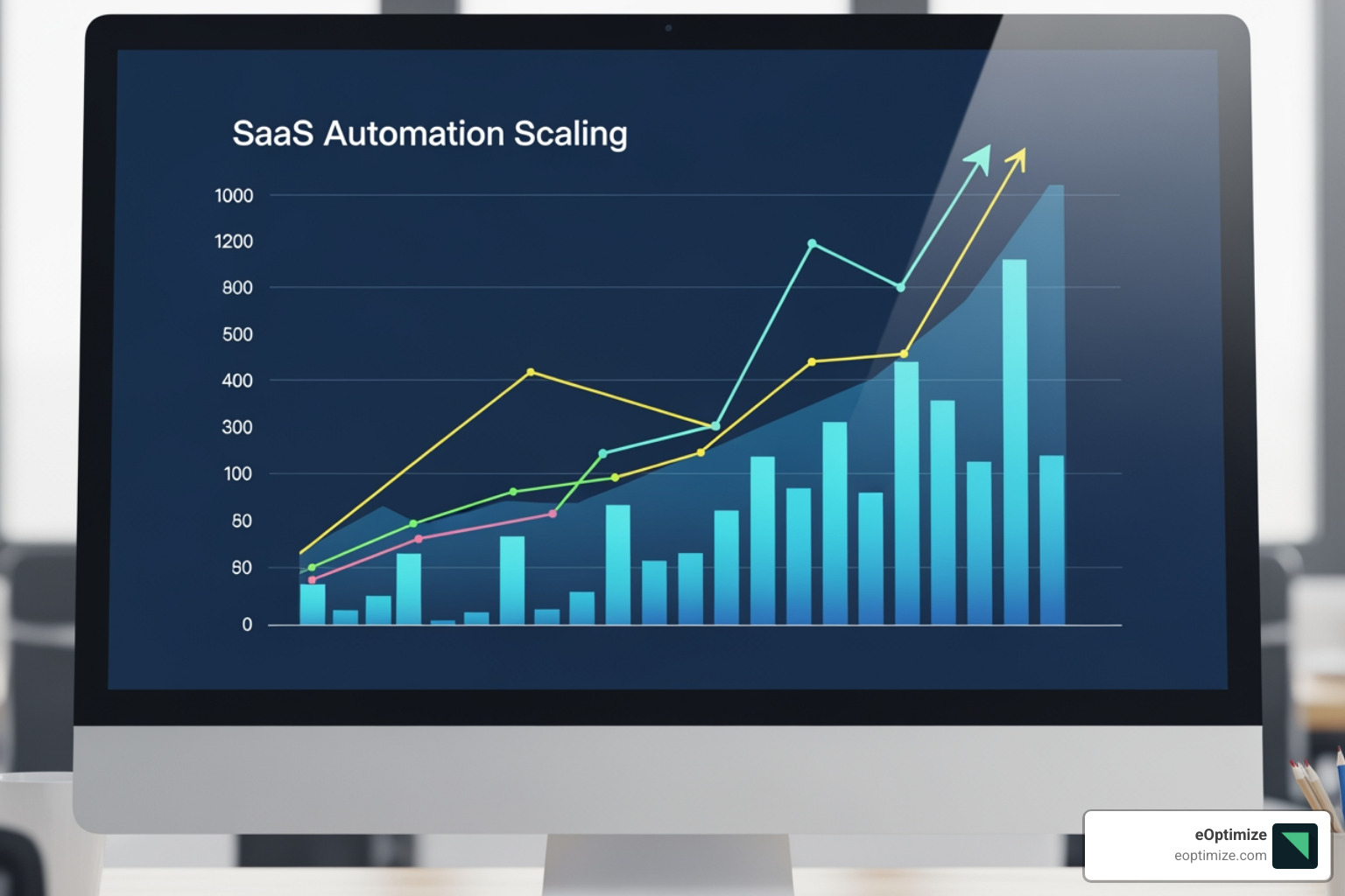 A digital growth chart showing the impact of SaaS automation on scaling - SaaS tools for startups
