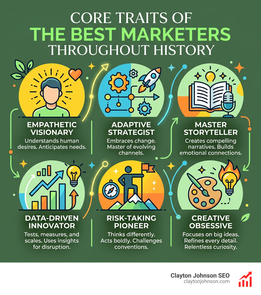 core traits of the best marketers throughout history infographic - Best Marketers infographic 