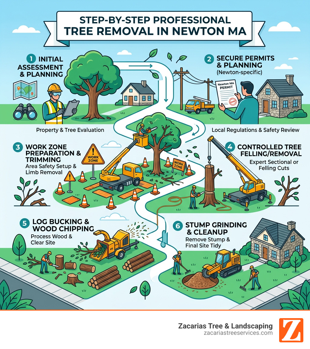 Step-by-step professional tree removal process in Newton MA infographic - tree removal Newton MA infographic 