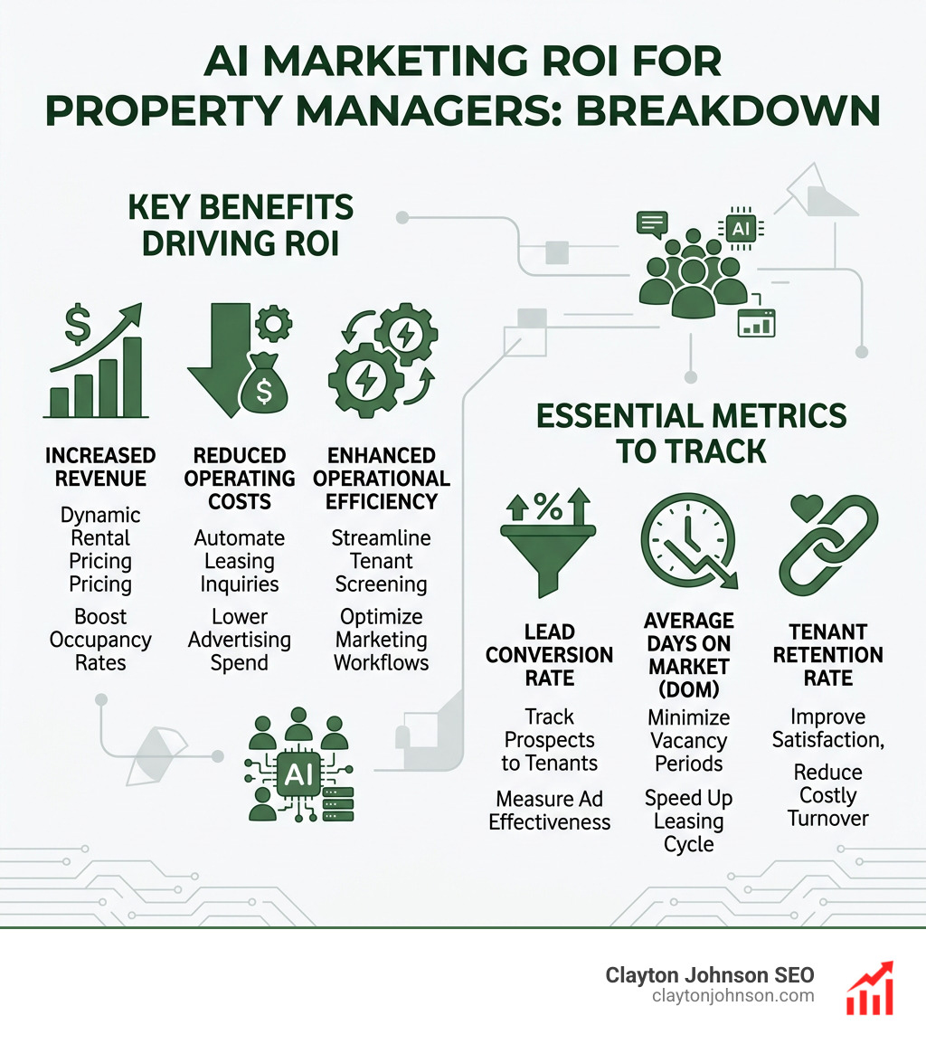 AI marketing ROI breakdown for property managers showing key benefits and metrics - ai marketing for property managers