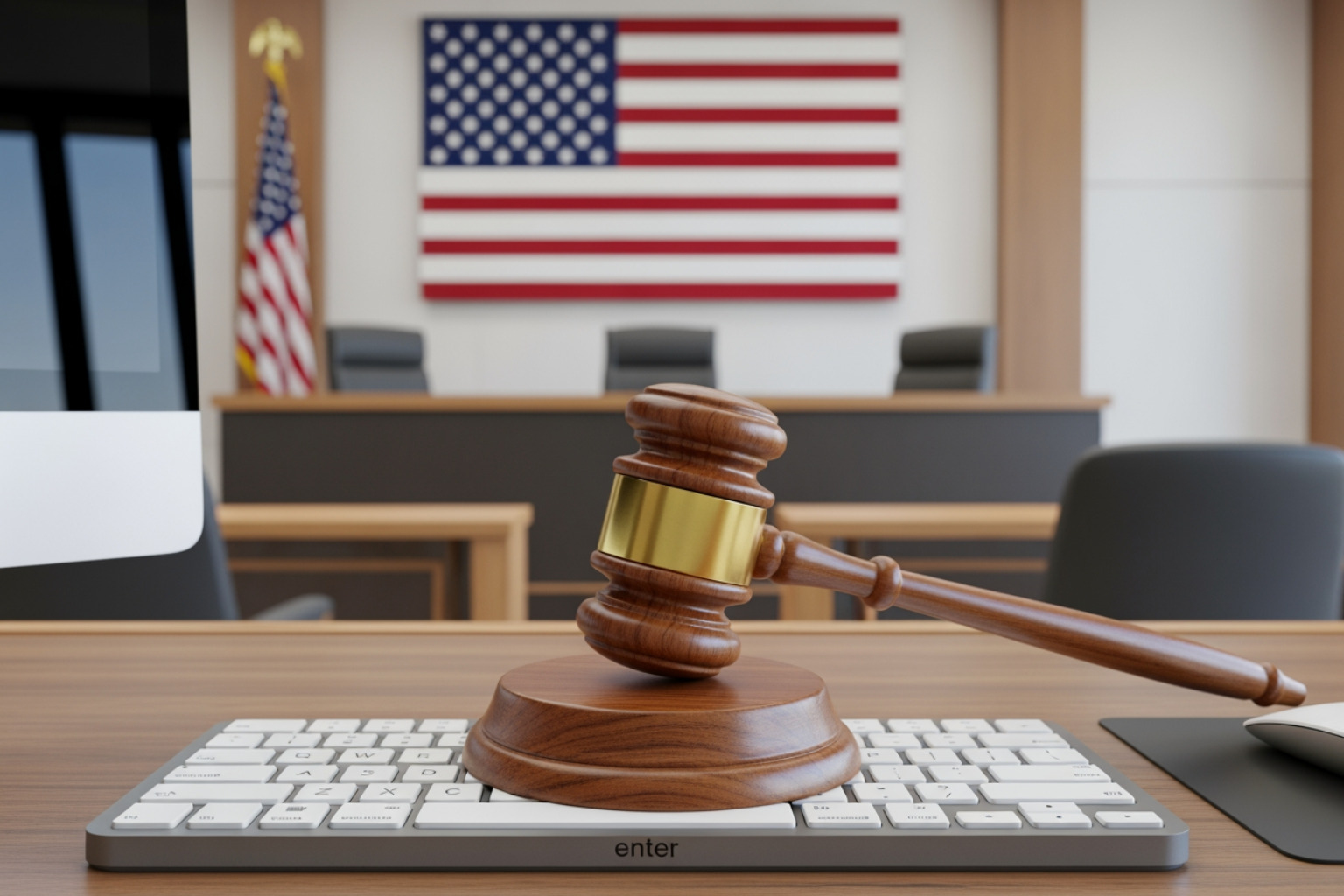 digital gavel and keyboard representing online divorce application - online divorce application