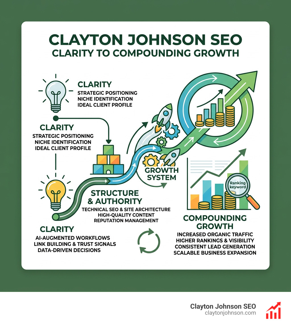 Clayton Johnson SEO framework showing the path from clarity to compounding growth - seo for real estate appraisers companies