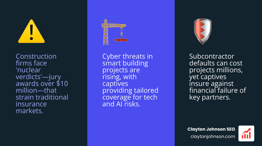 Infographic showing the rise of construction risks and the role of captive insurance in mitigation - authority building