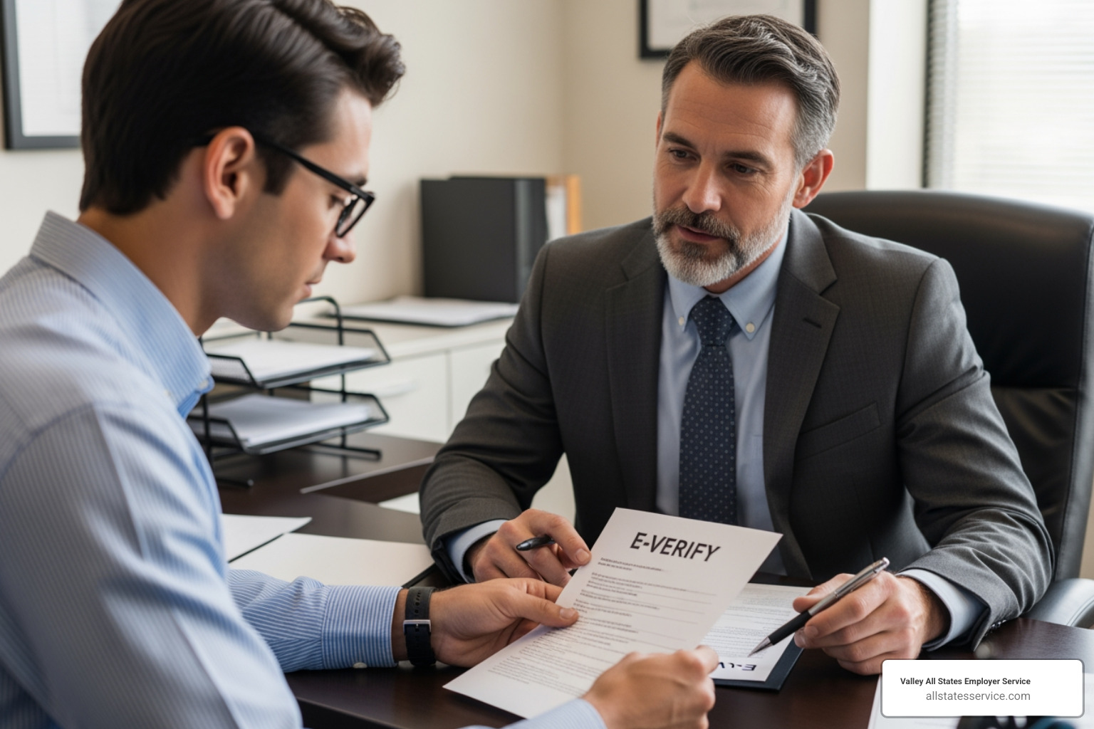 Employer and employee having a private meeting about E-Verify - E-Verify case resolution