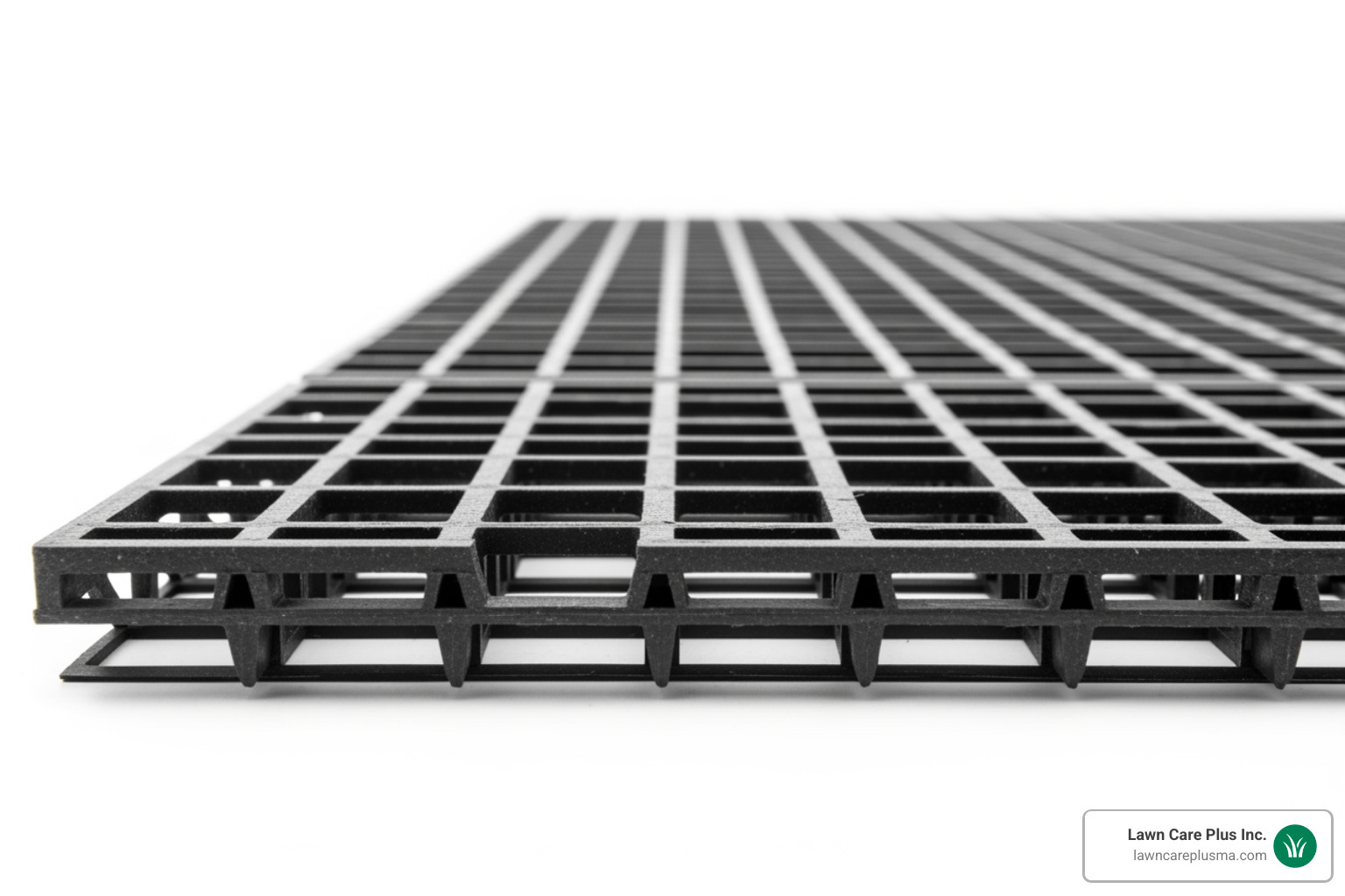 Profile view of a high-performance artificial grass drainage tile showing the grid structure - artificial grass drainage