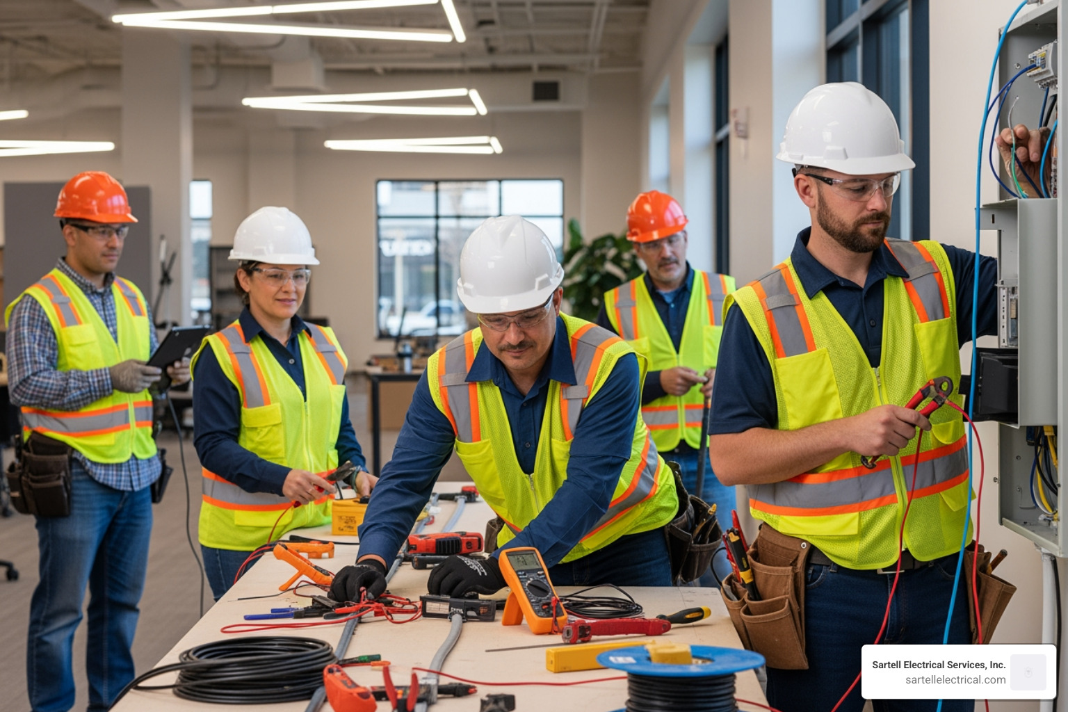Professional electrician inspecting a commercial breaker panel - littleton commercial electricians Professional electrician inspecting a commercial breaker panel - littleton commercial electricians