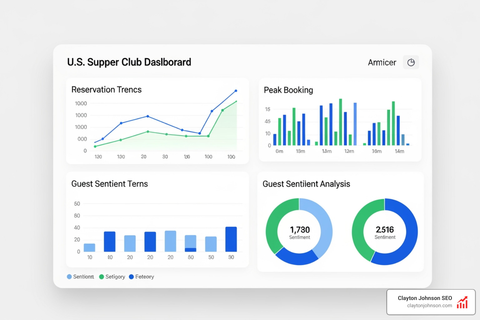 supper club data dashboard showing reservation trends and guest sentiment - ai marketing for supper clubs companies