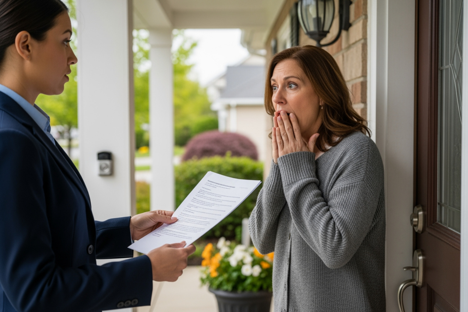 process server delivering legal papers to a person at a front door - contested divorce steps