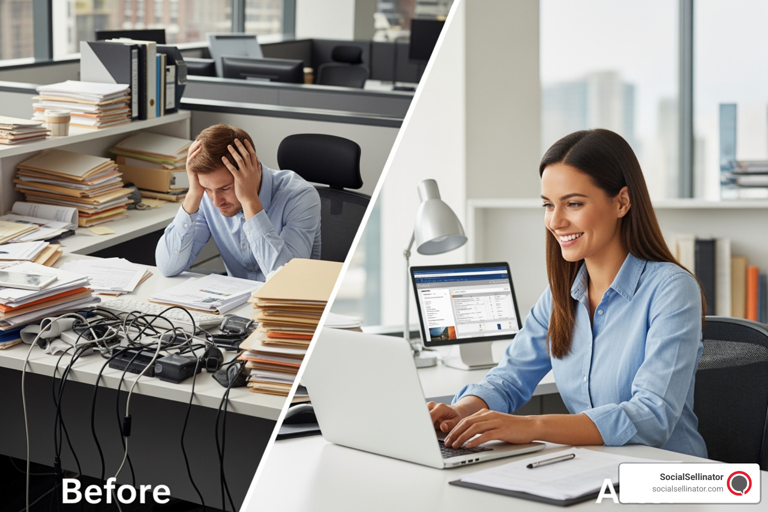 Before and after customer testimonial video example showing the transformation of a business process - customer testimonial