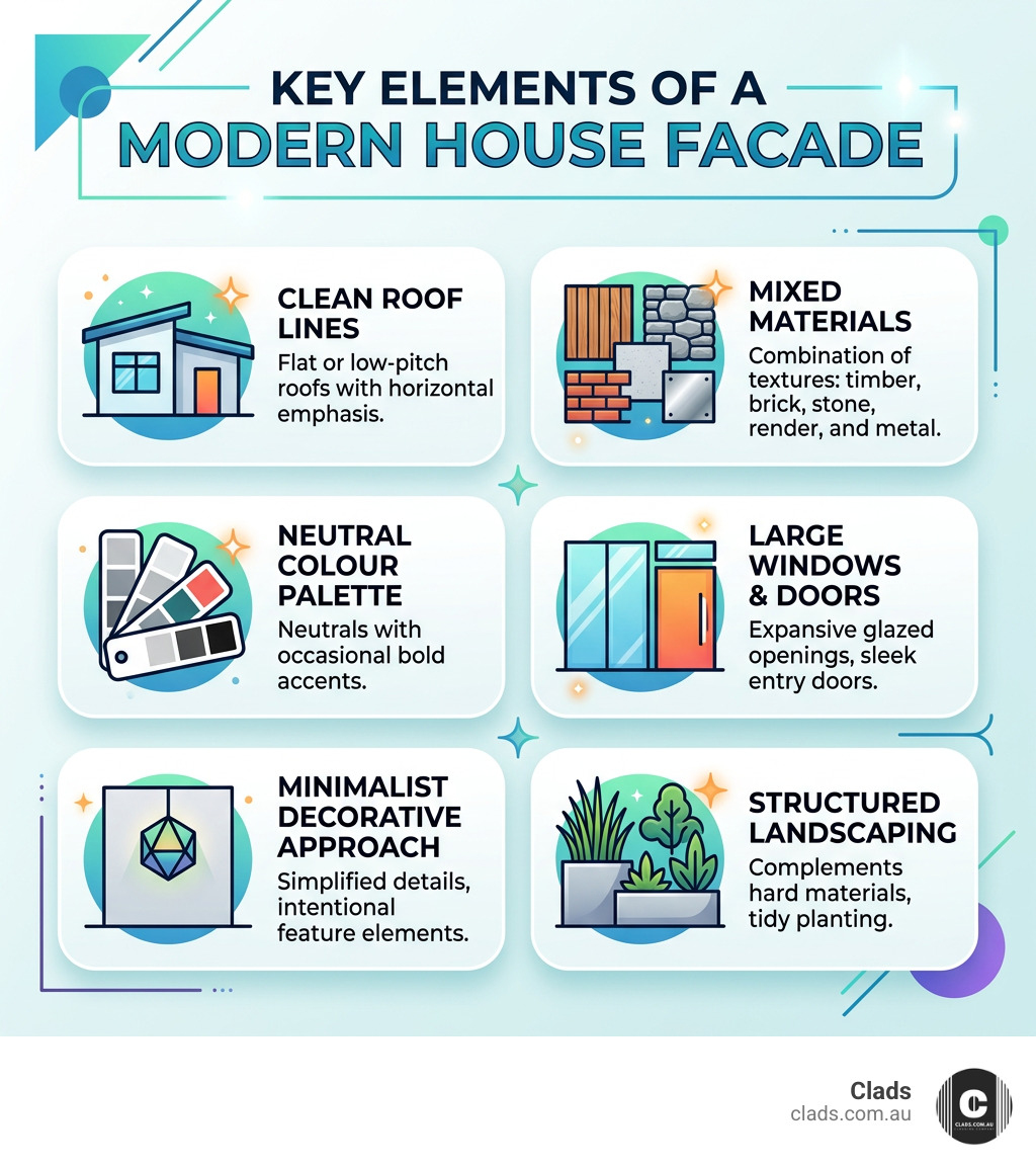 key elements of a modern house facade infographic - Modern house facade infographic 