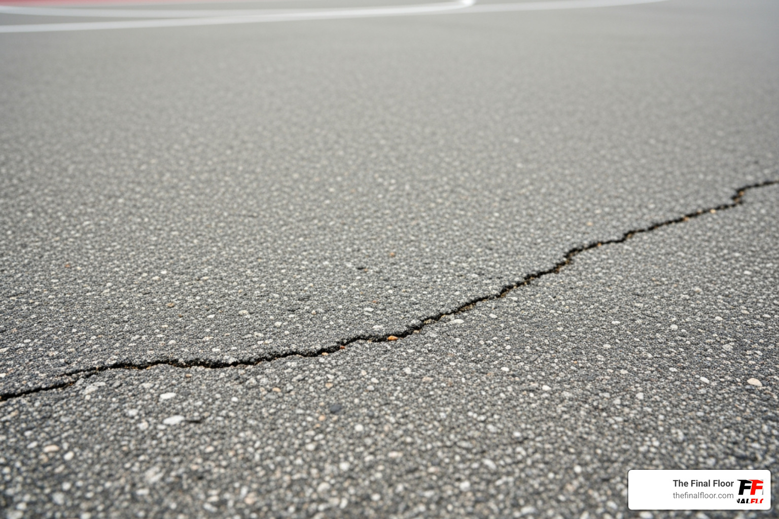 Asphalt court oxidation showing graying surface and fine cracks - Basketball court resurfacing Asphalt court oxidation showing graying surface and fine cracks - Basketball court resurfacing